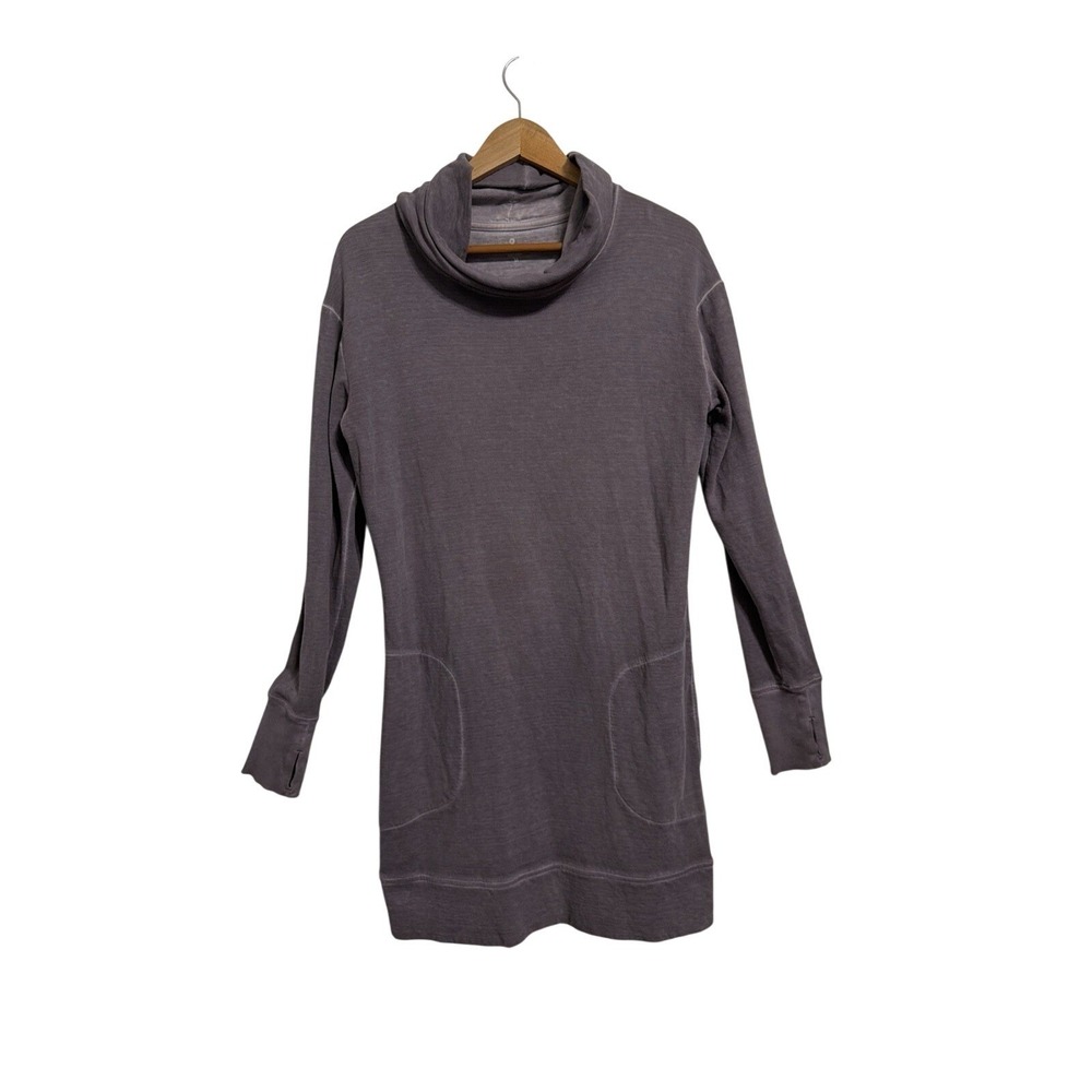 Athleta Womens Cowl Neck Tunic Sweatshirt Mauve Purple Thumbholes Pockets Size M
